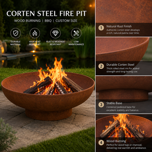 Brasero d'extérieur rond personnalisé en acier Corten, foyer à bois <span class=keywords><strong>pour</strong></span> jardin, patio, cour, chauffage et barbecue - Product Image 4