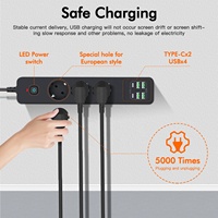 Multiprise européenne 6 prises USB, 2 mètres, protection contre les surcharges, 3 prises spécifiques UE