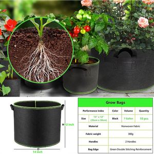 Sacs de culture écologiques pour jardinage de 1, 2, 3, 5, 7, 10, 20, 25, 30, 45, 50 et 100 gallons, sacs de culture non tissés pour fraises avec poignée - Product Image 2