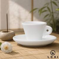 Tasse à expresso et soucoupe en céramique blanche brillante avec anse en B, tasse à café et à thé en porcelaine moderne pour la maison, le bureau, le café, l'hôtel, le restaurant, cadeau