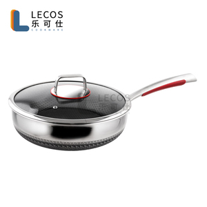 Lecos Bán Chạy Nhất Cảm Ứng Lớn Sâu Chảo Xào Chảo Không Dính Triply Thép Không Gỉ Tổ Ong Chiên Chảo Với Nắp - Product Image 2