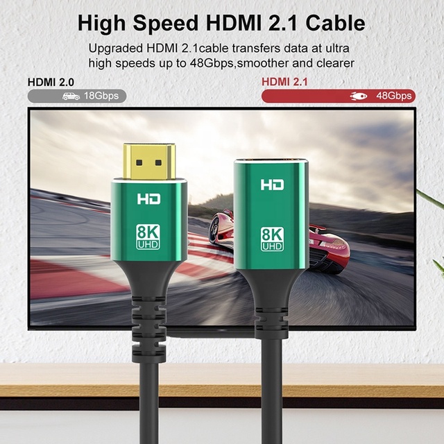 Metal Shell Highspeed 8K for 2.1 Coaxial Extension Cable Adapter Male to Female Cord for TV and Monitor
