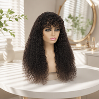 Perruque indienne Remy sans colle, fabriquée à la machine, brun moyen, lisse crépu, longueur 13, densité 250%, franges aériennes, sans dentelle, perruque complète pour