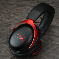 Headset Gaming HyperX Cloud III Hitam Merah Berkabel, Headphone Metal Over Ear DTS Bass untuk PC, Promo Panas