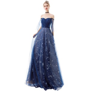 Evening Gown Navy Blue Sweetheart Neckline Empire Waist Starry Sky Style Long Dress For Banquet Party Graduation - Product Image 5