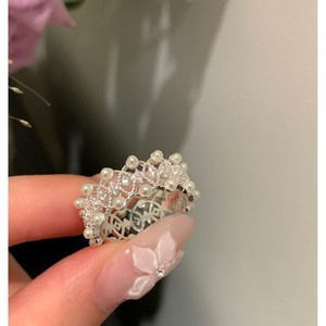 Anello Aperto Regolabile Placcato Argento, con Zirconia Cubica e Perla Imitazione, Anello Largo Elegante per Donna, Gioiello da Matrimonio - Product Image 5