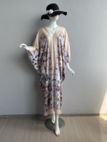 Gaun Abaya Wanita Model V-neck Motif Bunga Ukuran Besar, Elegan, Longgar, Cocok untuk Liburan, Produk Terlaris Lintas Negara dari Produsen Asli