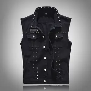 RNSHANGER Fashion Men Rivet Denim Vest Spring Punk Party Studded Slim Fit Jean Jacket Male Sleeveless Waistcoat for Men