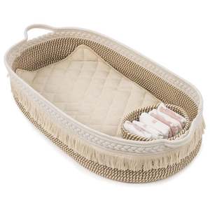 Panier à jouets pour bébé en jonc de mer en gros, jouets cadeaux, ensemble Moïse, paniers en paille et coton gris, rangement, matelas à langer, corde à langer en rotin de maïs - Product Image 2
