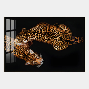 Quadro moderno da parete, stile moderno e lussuoso, con leopardo dorato e cristalli, <span class=keywords><strong>per</strong></span> <span class=keywords><strong>soggiorno</strong></span>, ingresso, hotel, decorazione murale. - Product Image 1