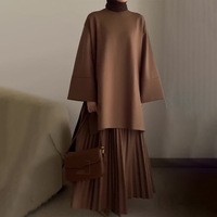 Ensemble Coordonné R-438 Abaya Islamique d'Hiver 2 Pièces pour Femme, Longueur Cheville, Manches Longues, en Polyester, Élégant et Uni pour Usage Quotidien et Fêtes