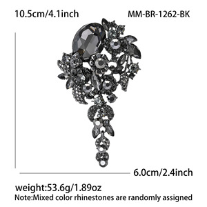 Broche de Cristal Vintage com Pedra Oval e Pingente Floral para Lapela de Casaco Feminino, 105x60mm, 10 Cores - Product Image 4
