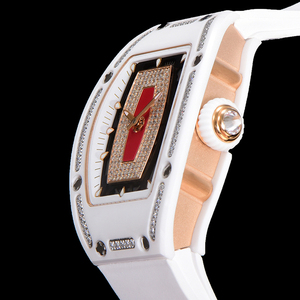 Montre automatique mécanique pour <span class=keywords><strong>femme</strong></span>, série 0701, luxe, rouge, avec diamants, boîtier en céramique blanche, élégante et stylée, résistante à l'eau - Product Image 5
