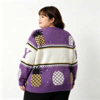 Pull jacquard ajouré à col rond pour femme avec motif fruits et logo personnalisé, grande taille
