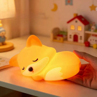 Lampe de nuit en silicone doux au toucher en forme de renard, rechargeable par USB, avec contrôle tactile, lampe d'ambiance de chevet, décoration de bureau créative, cadeau pour la famille et les amis
