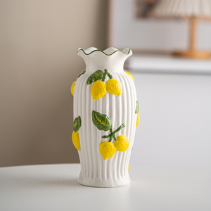 Jarrón Decorativo de Cerámica Creativo y Ecológico de Estilo Moderno Contemporáneo con Diseño de Limón, Jarrón para Flores Secas para Decoración del Hogar - Product Image 5