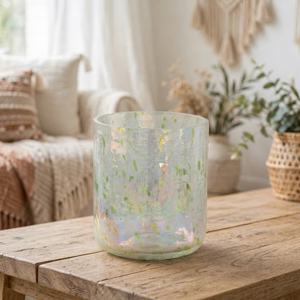 Iridescent <b>Glass</b> <b>Heat</b> <b>Resistant</b> Christmas Candle Jar Speckled Clear Candle Holder Decorative Lantern for Home Decor - Product Image 1