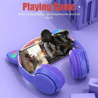 Auriculares Inalámbricos P47M con Orejas de Gato Luminosas, Batería de 200 mAh, Auriculares Plegables para Juegos, Sonido Hi-Fi BT5.0, Auriculares Supraaurales