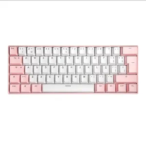 Teclado mecânico 60% barato, com teclado espanhol duplo, tampa rosa, teclado para pc usb com fio, teclado para jogos, venda imperdível