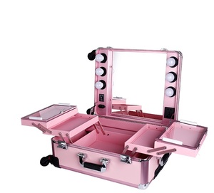 C Salon Studio Train case <span class=keywords><strong>Valise</strong></span> de maquillage avec miroir et lumière Chariot <span class=keywords><strong>rose</strong></span> <span class=keywords><strong>Vanity</strong></span> Box - Product Image 1