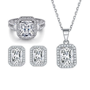 <b>Silver</b> Jewelry 925 Sterling Women's Rhodium Plated Fine Jewelry <b>Set</b> with Zircon for Party Gift Engagement - Product Image 1