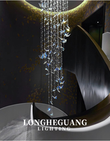 Lustre en cristal de villa traditionnelle pour bâtiment duplex élégant grande suspension pour escalier d'hôtel hauteur réglable de luxe