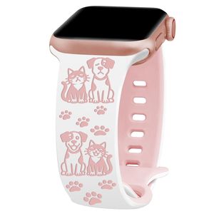 สายนาฬิกาข้อมือซิลิโคนสลักลายสุนัขและแมวน่ารักจาก Upro Wholesale สำหรับ Apple Watch Series 10 9 8 SE สายยางนิ่มสองสี - Product Image 5