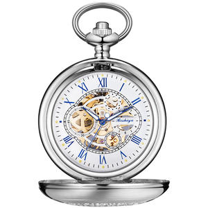 توربيون ووتش التلقائي <span class=keywords><strong>Moonphase</strong></span> الميكانيكية ساعة جيب فضة الهيكل العظمي الميكانيكية التلقائي ساعة جيب - Product Image 2