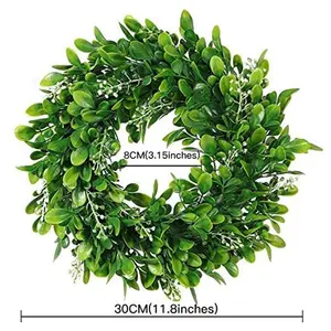 Boxwood round artificial green leaves wreath for home indoor outdoor housewarming gift decoration