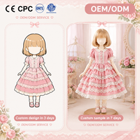 Robe Lolita rose personnalisée pour poupée BJD, manches courtes bouffantes, jupe en dentelle à plusieurs niveaux, pour tenue de poupée BJD articulée 1/10 1/12