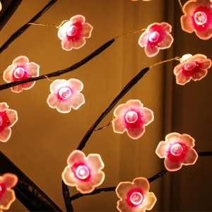 100 LED 빛 구슬 데스크탑 분재 나무 램프 DIY 인공 검은 가지 매화 꽃 나무 램프 가정 장식 - Product Image 5