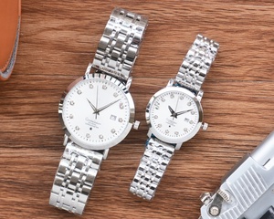 His and Hers Matching Couple Watches Two Tone Stainless Steel with Black Dial and Crystal <b>Markers</b> Omegaes - Product Image 3