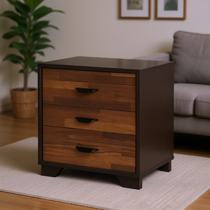 <b>Walnut</b> And Espresso 3 Drawer Rectangular Accent <b>Table</b> With Storage Drawers For Living Room Minimalist Design - Product Image 2