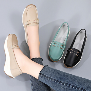 Mocassins Oxford beiges pour femmes, grandes tailles, chaussures habillées à enfiler, antidérapantes, légères, pour l'été, emballage en boîte disponible - Product Image 2