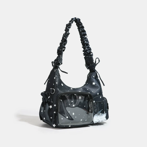 Bolso Itabag con ventana de PVC, estampado de estrellas de felpa, correa fruncida y bolsa de nailon para colección de tarjetas DIY - Product Image 3