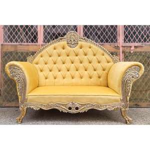Luxury Royal Maharaja <b>Wedding</b> Sofa Golden Velvet Tufted Couch Hand Carved Wooden <b>Frame</b> Bride Groom <b>Wedding</b> Stage Furniture - Product Image 5