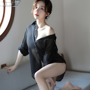 Ensemble de nuit en <span class=keywords><strong>mousseline</strong></span> blanche purement esthétique, style boyfriend en nylon transparent, grande taille, nuisette séduisante pour femme, été - Product Image 4