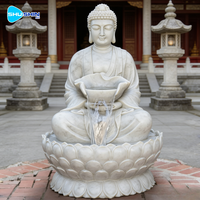 Outdoor Large Hand-Carved Traditional Marble Buddha Statue with Custom Fountain for Garden & Temple Decoration