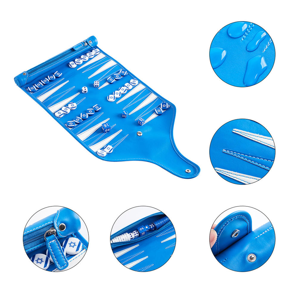 PU Leather Backgammon Set Custom Logo Roll up Travel Board Game OEM ...