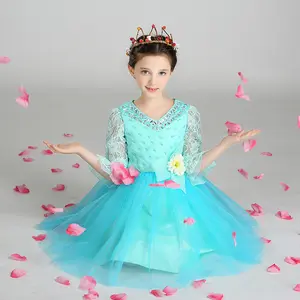 Vestido de princesa de gasa con mangas para niñas pequeñas, 2017