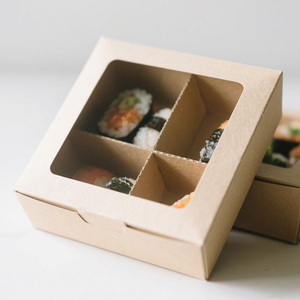 Caja de Sushi para Llevar, Envase de Papel Personalizado para Alimentos, Contenedor Bento Desechable, Caja de Sushi Plegable de Papel con Ventana Transparente - Product Image 1