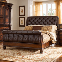 Lit capitonné gris américain haut de gamme avec tête de lit boutonnée, cadre en bois, taille King, mobilier de chambre pour maison de luxe