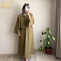 Conjunto Femenino Informal Musulmán Tradicional de Dos Piezas, Blusa con Mangas Abullonadas y Diseño de Cordones, Faldas Maxi