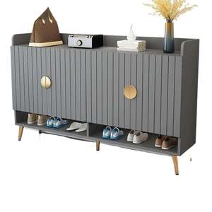 Modern <b>Shoe</b> Cabinet With <b>Storage</b> <b>Shelf</b> For Entryway Home Use White Minimalist Design With Gold Knobs And Wooden Legs - Product Image 5