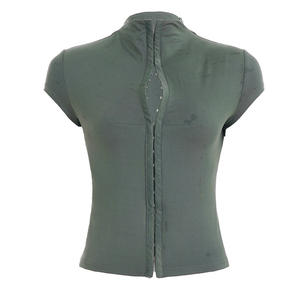 T-shirt court sexy à col mandarin, coupe ajustée, en maille unie, convertible avec boutons, respirant, imprimé numérique compressé - Product Image 6