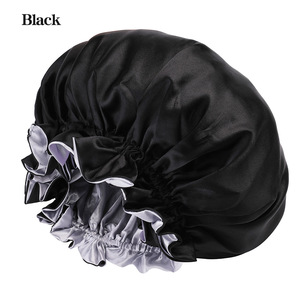 Gorro para dormir de satén de doble capa Extra grande al por mayor, gorros para el pelo para mujer, diseño con volantes para dormir, gorro de satén para dormir - Product Image 5