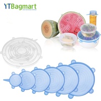 Tapas de silicona flexibles réutilisables, lot de 6 couvercles extensibles en silicone pour aliments