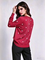 Pull-over à manches longues et col en V pour femme, motif à pois, jacquard, automne