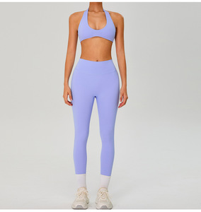 Wholesale Ladies Halter U Neck Athletic Bra Open Back Low Impact Yoga Bra Soft Stretch Gym Pilates Running Sports Top - Product Image 4