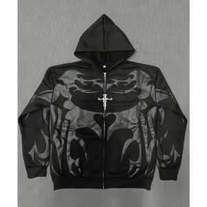 Sweat à capuche tendance pour homme avec logo personnalisé, streetwear surdimensionné, 100% coton, motif flamme, épaules tombantes - Product Image 1